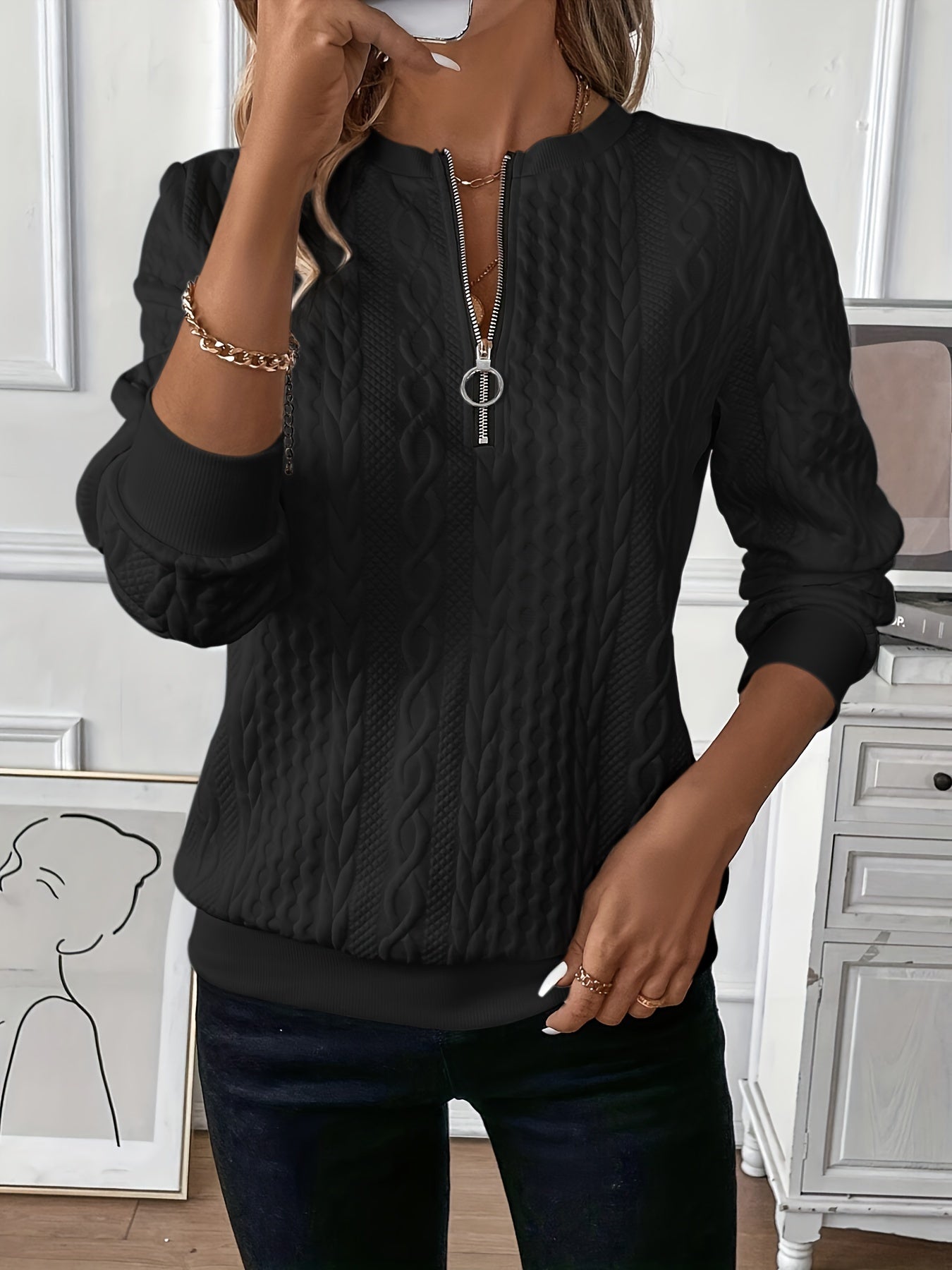 Stilvoller klassischem Zip-Up Pullover für Frauen