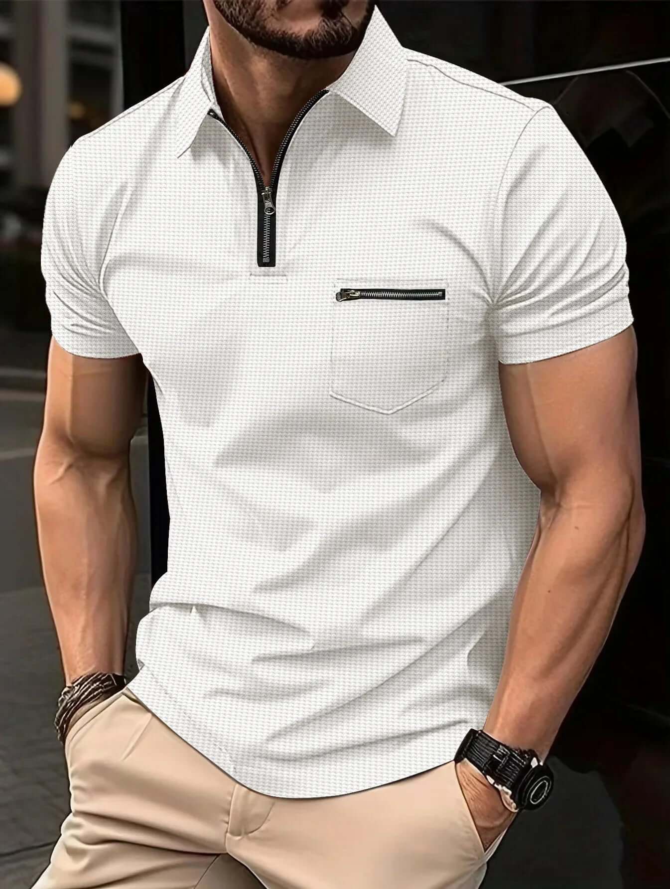 Sport-Polohemd Herren Kurzarm Modern Waffelmuster