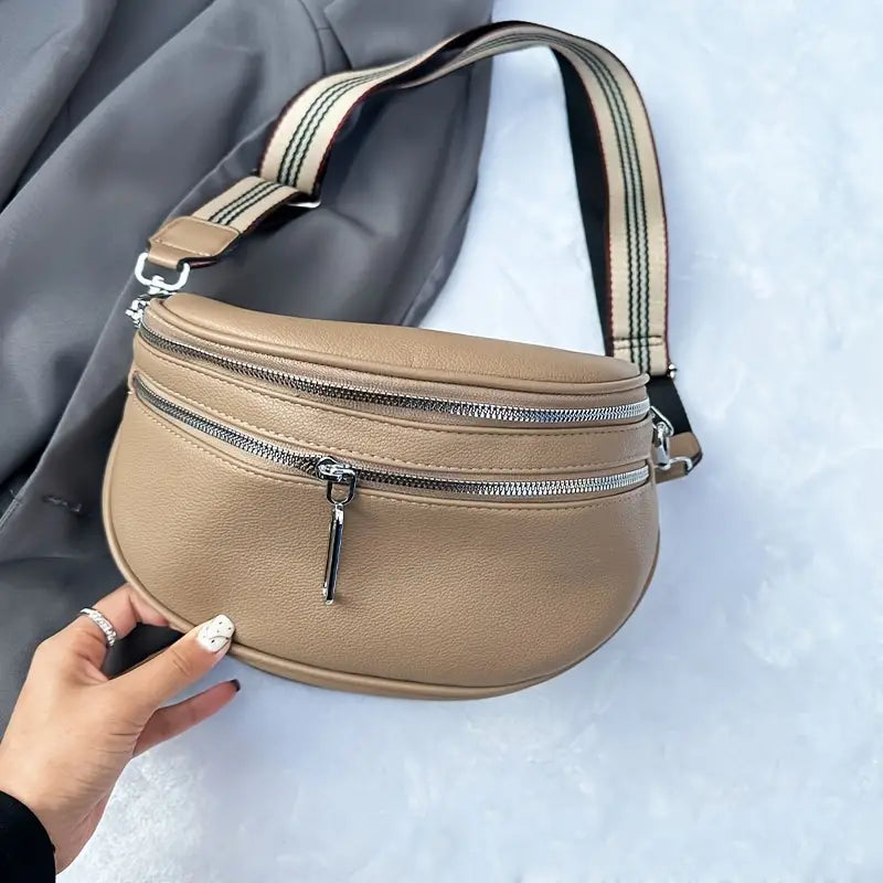 Leder-Umhängetasche mit Riemen für Frauen