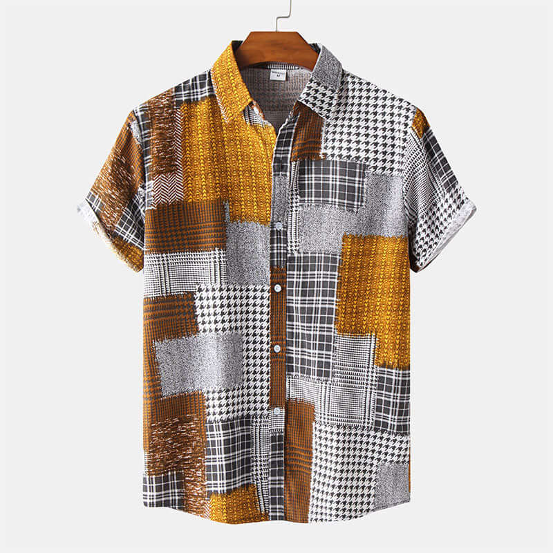 Abstrakt Bedrucktes Kurzarmhemd Herren Retro