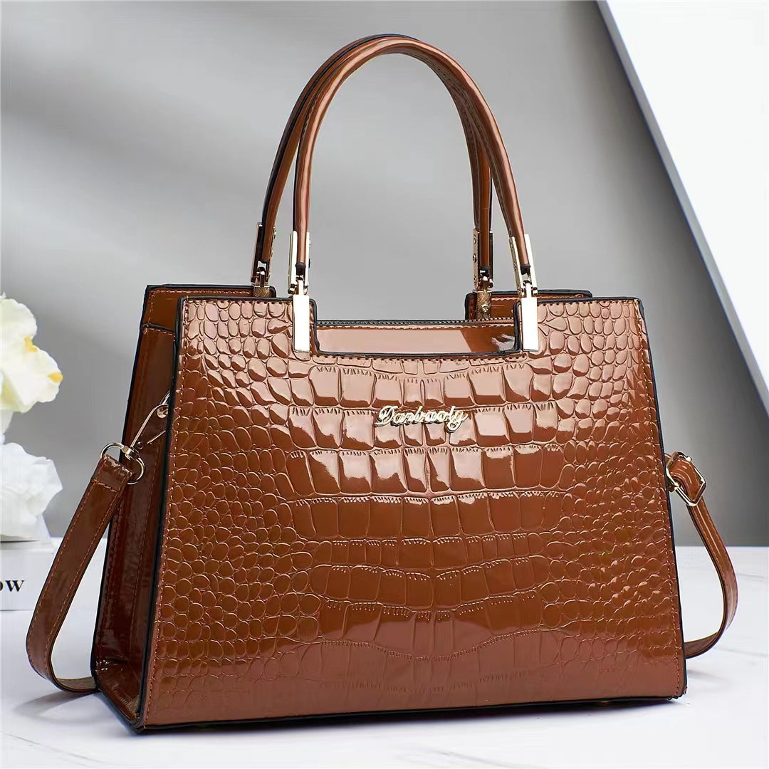 Hanna™ - Handtasche aus glänzendem Leder mit Krokodilmuster
