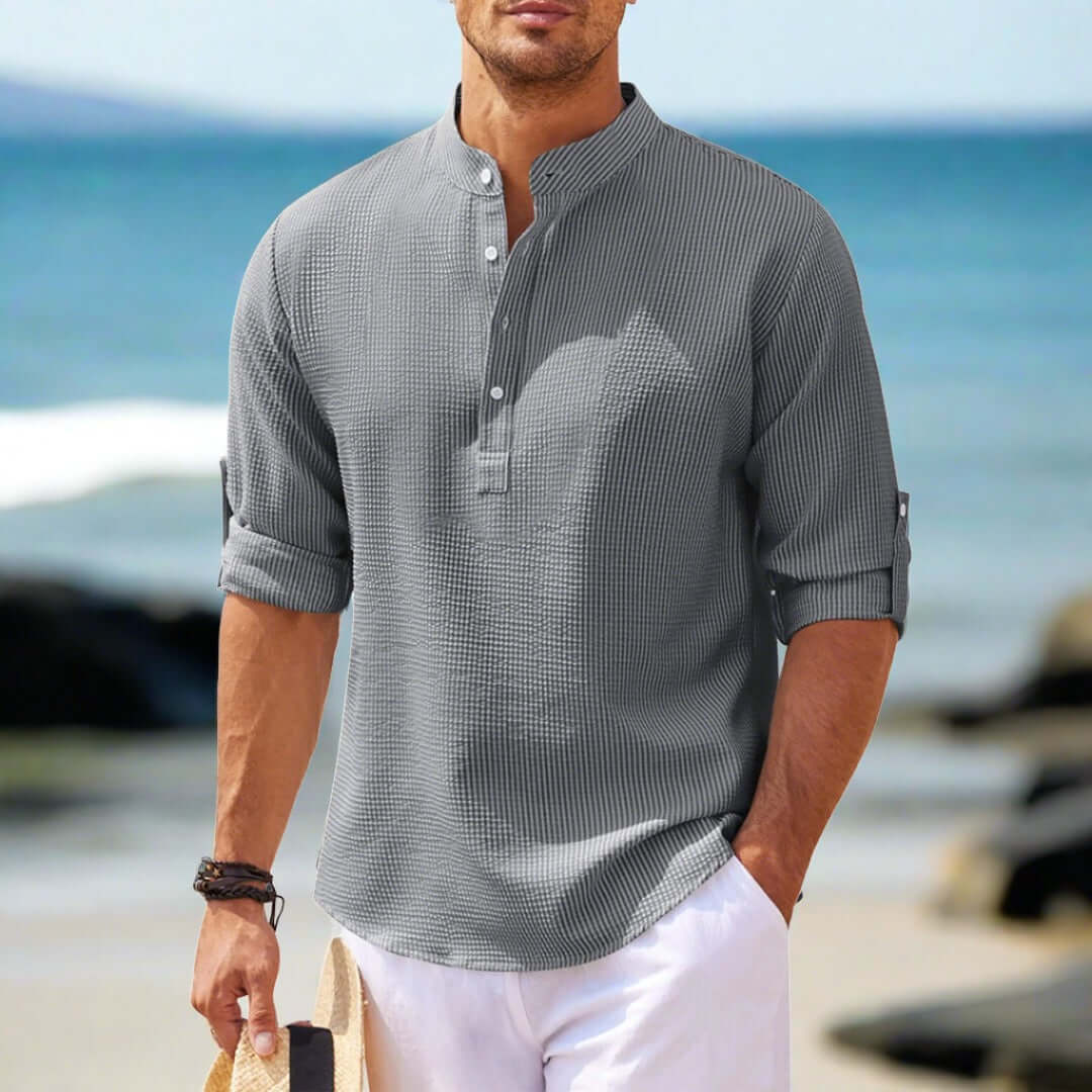 Lässiges Textur-Poloshirt mit Mandarin-Kragen