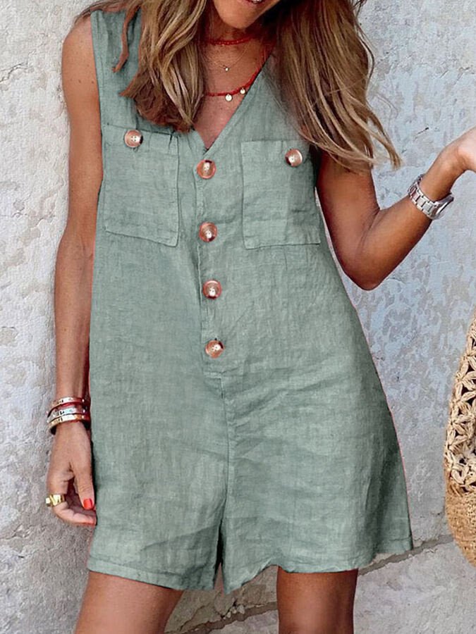 Chicer Damen-Jumpsuit mit V-Ausschnitt & Knopfdetails