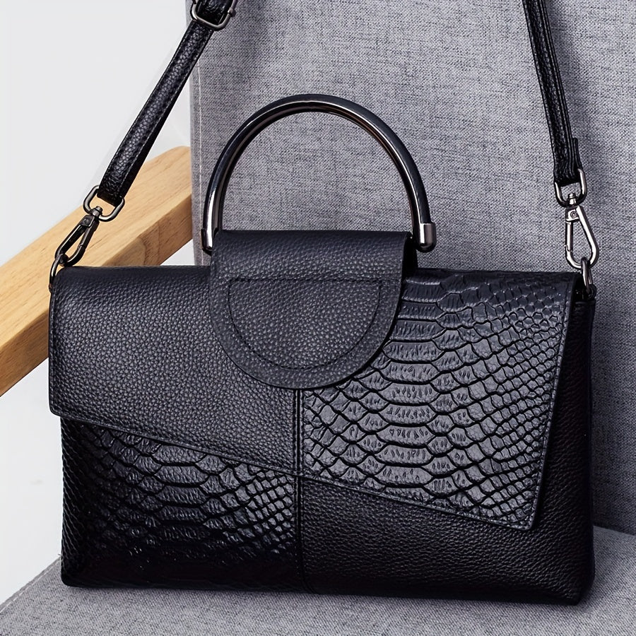 Schicke Schwarze Crossbody-Tasche Mit Krokodil-Muster Für Frauen