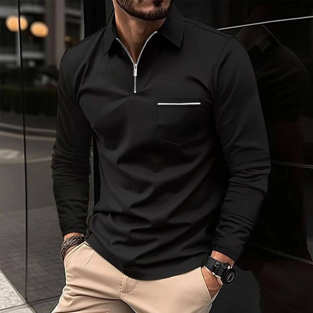Langärmliges Herren-Poloshirt - Komfort & Stil