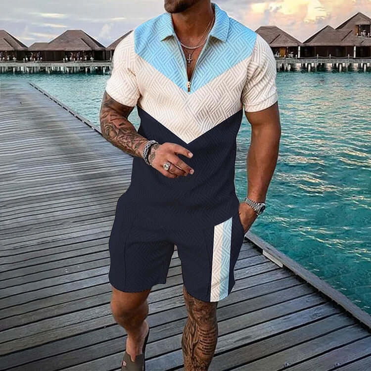 Herren Polo-Set mit Shorts - Kontrastfarben