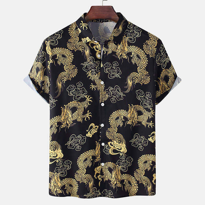 Komfortables Herren Kurzarm Hemd mit Drachen Design
