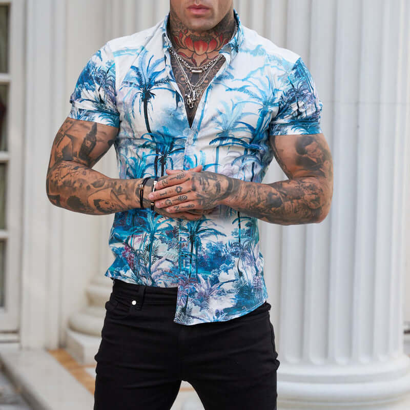 Bedrucktes Kurzarmhemd Herren - Lässiger Reverse Look