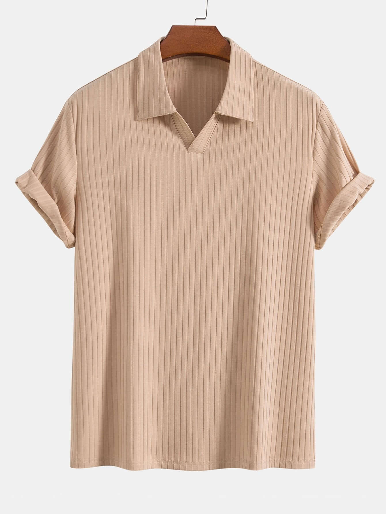 Geripptes Poloshirt mit V-Ausschnitt