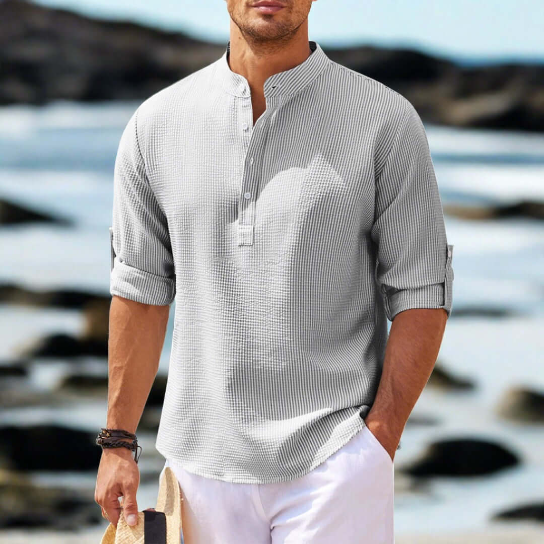 Lässiges Textur-Poloshirt mit Mandarin-Kragen