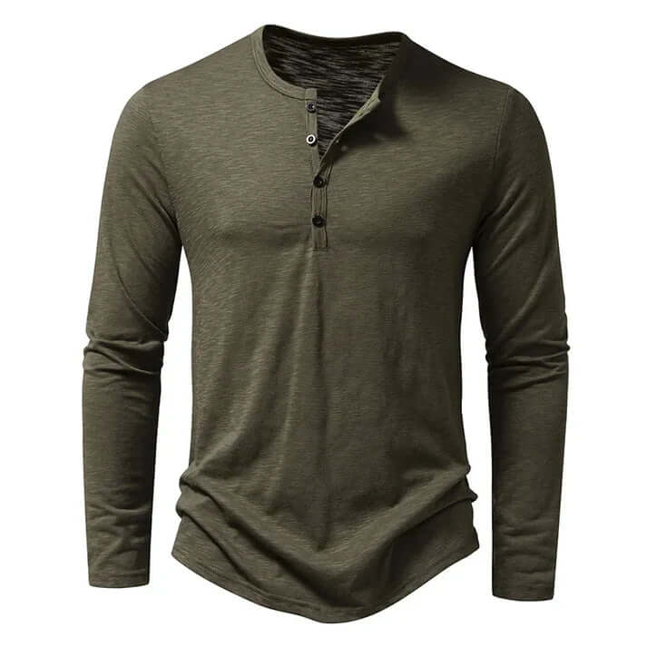 Herren Henley Langarm Shirt - Baumwolle