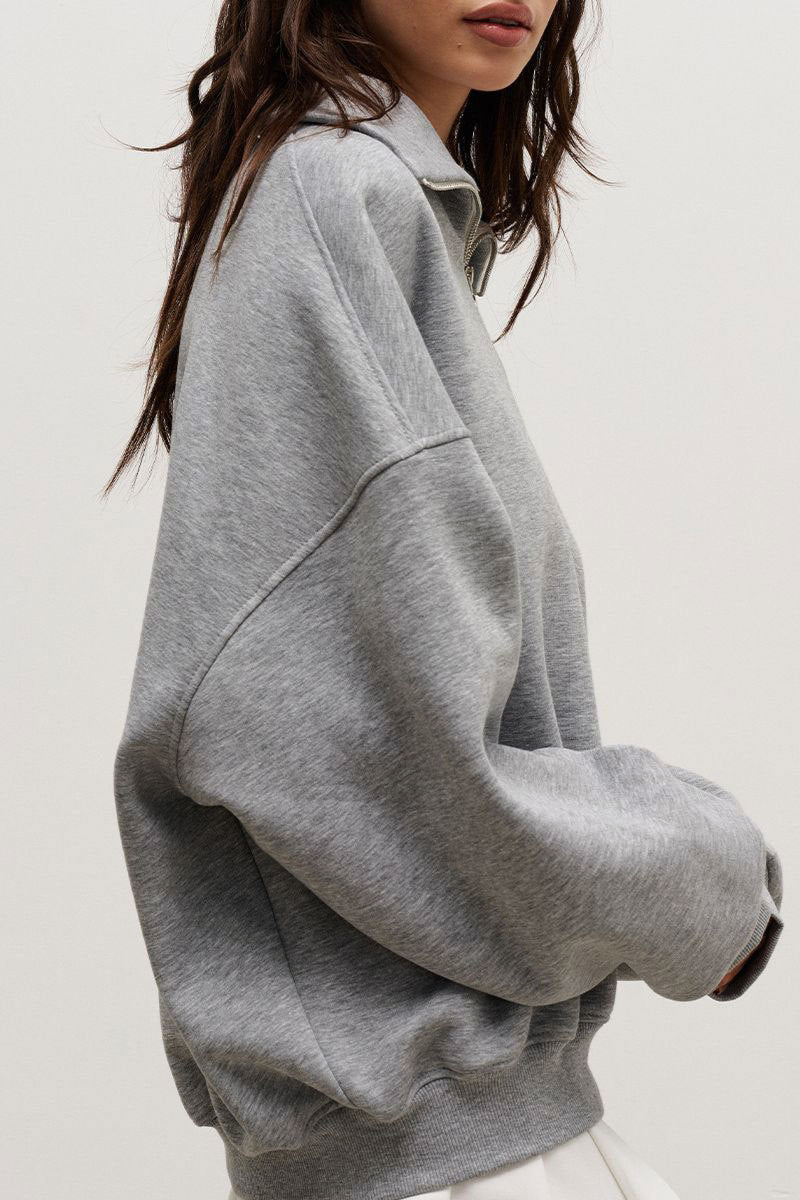 Übergroßes Sweatshirt mit halbem Reißverschluss in Grau