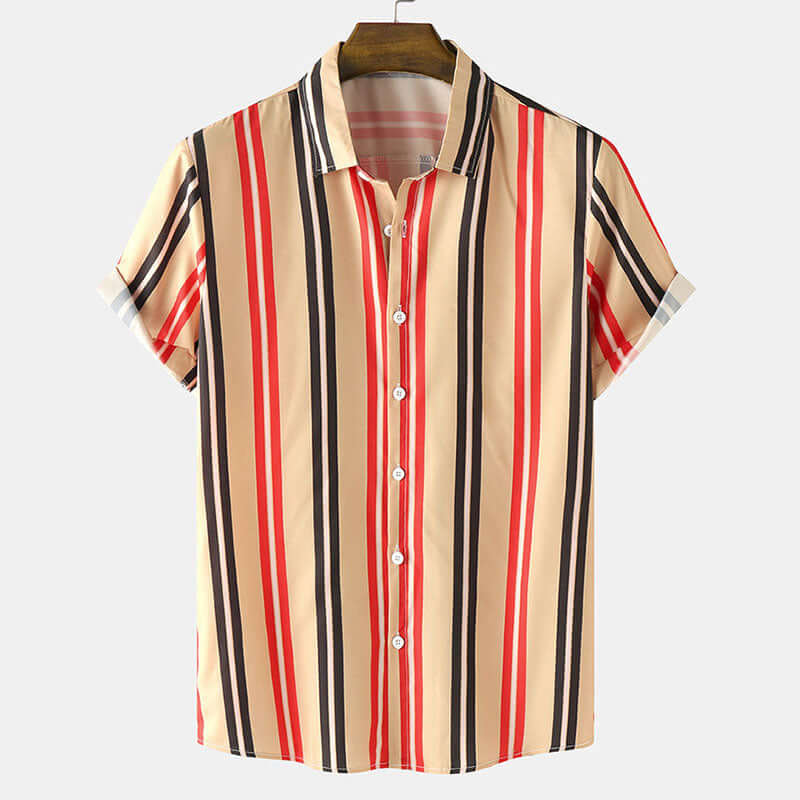 Gestreiftes Herren Kurzarmhemd Vintage Druck