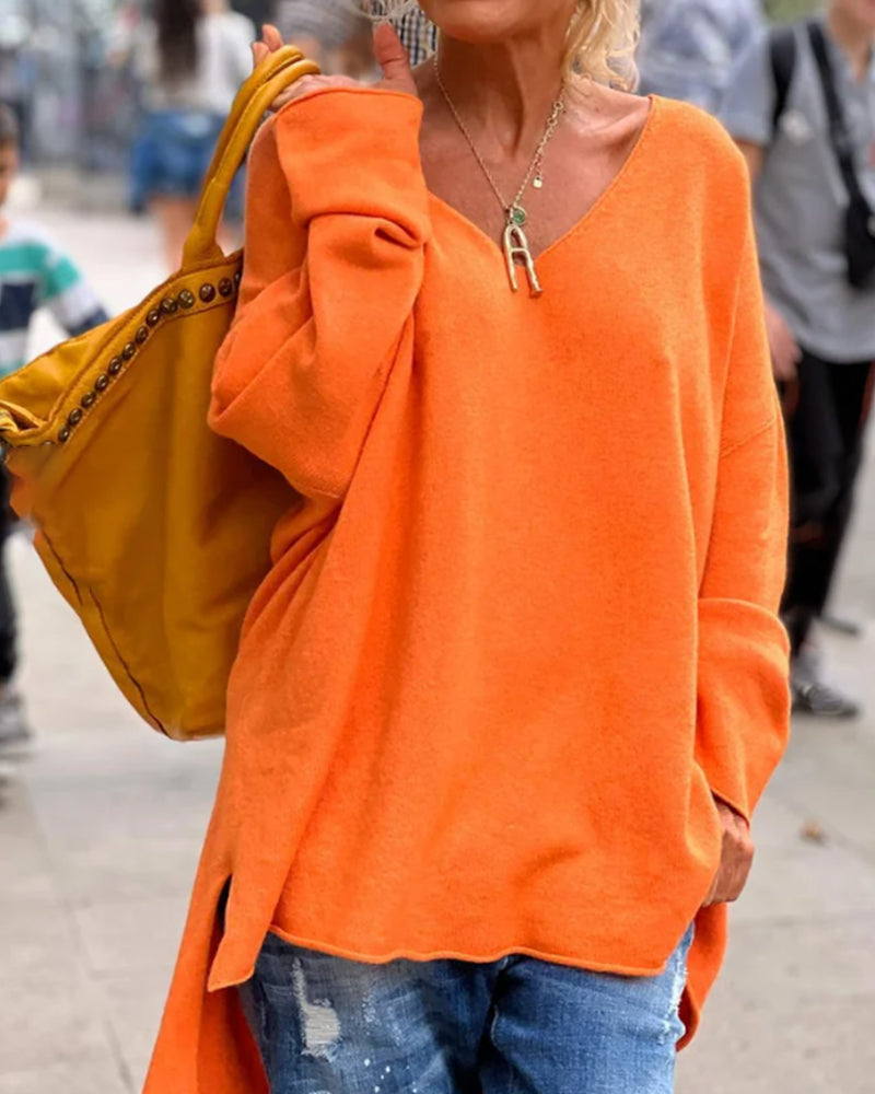 Lossy | Trendy lockerer V-Ausschnitt Pullover