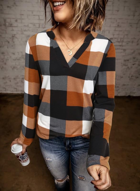 Karo-Bluse mit V-Ausschnitt für Damen – Hanna