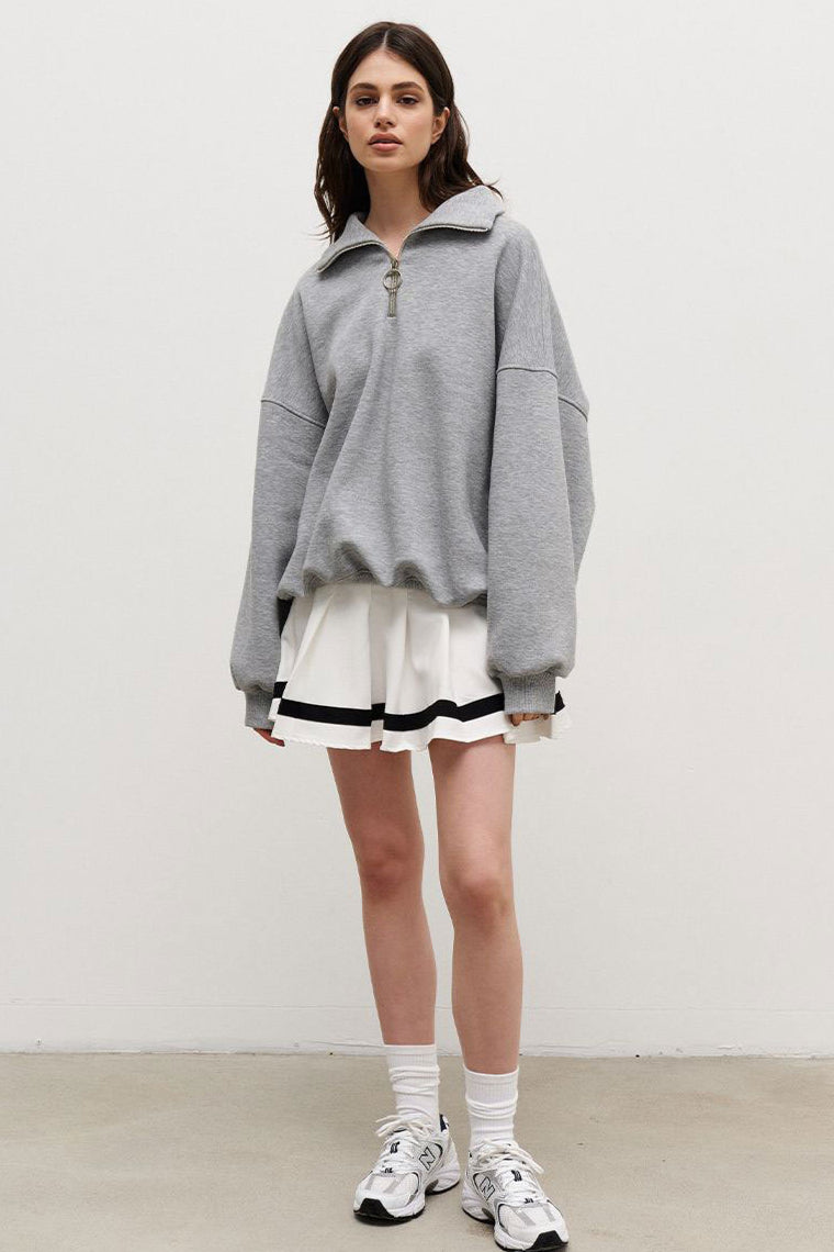 Übergroßes Sweatshirt mit halbem Reißverschluss in Grau