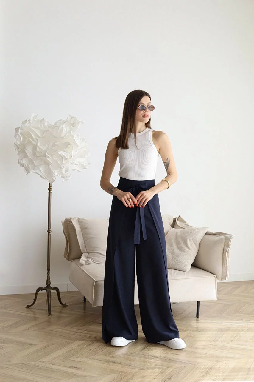 Marika | Weite leinenhose in rosetta-design
