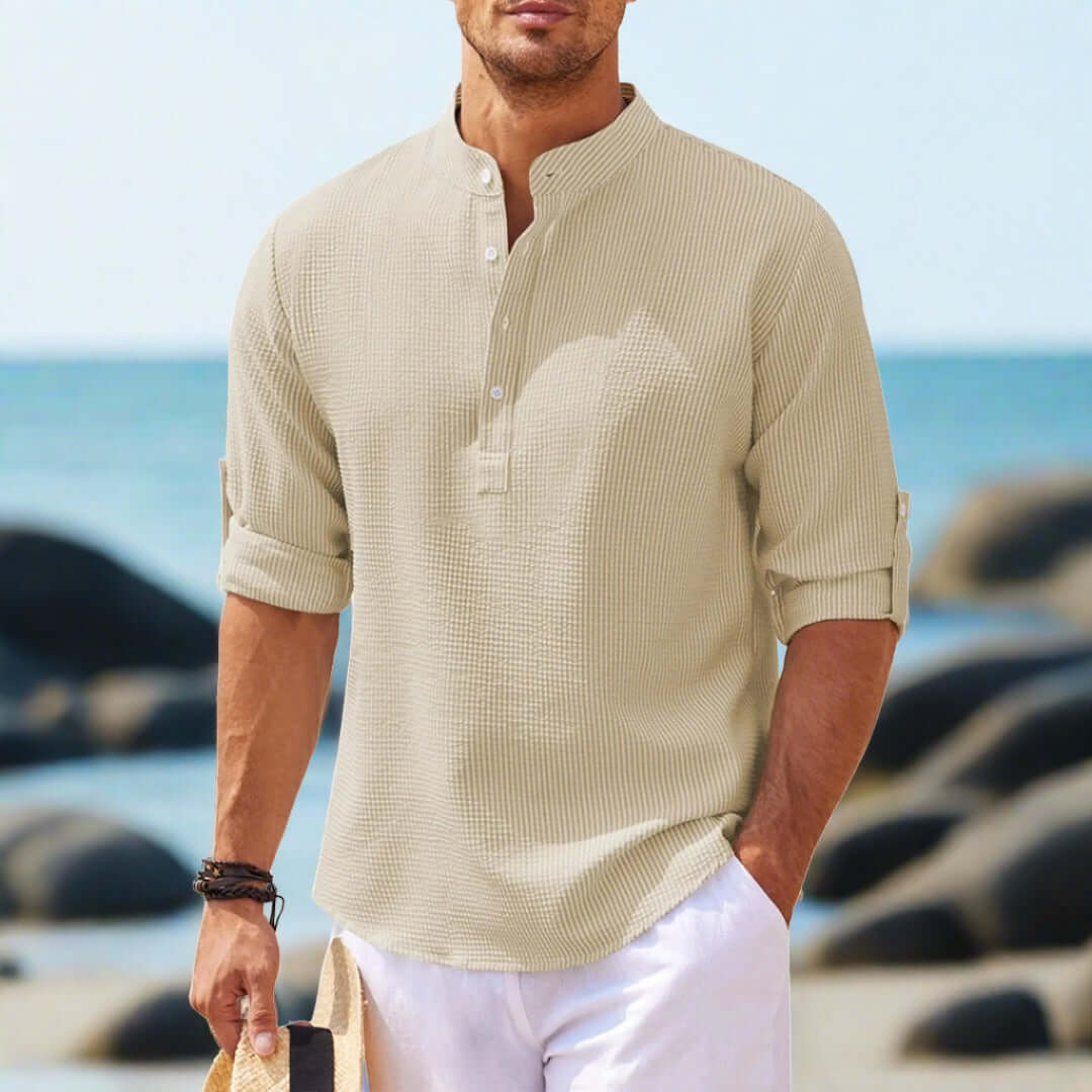 Lässiges Textur-Poloshirt mit Mandarin-Kragen