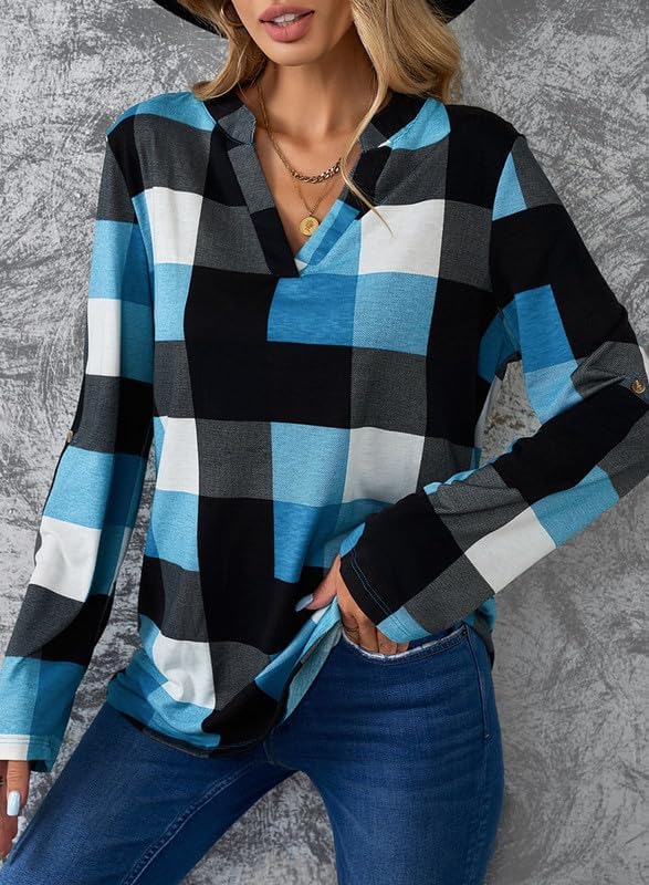 Karo-Bluse mit V-Ausschnitt für Damen – Hanna