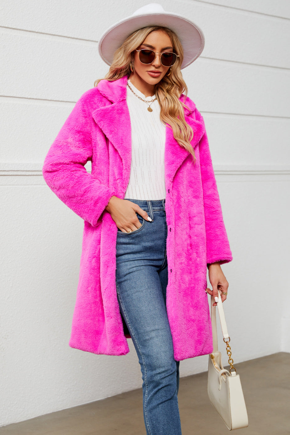 Gemütlicher langer Teddymantel für Damen