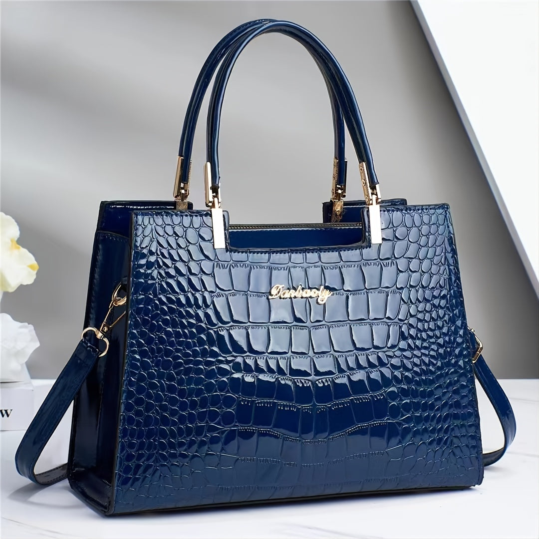 Hanna™ - Handtasche aus glänzendem Leder mit Krokodilmuster