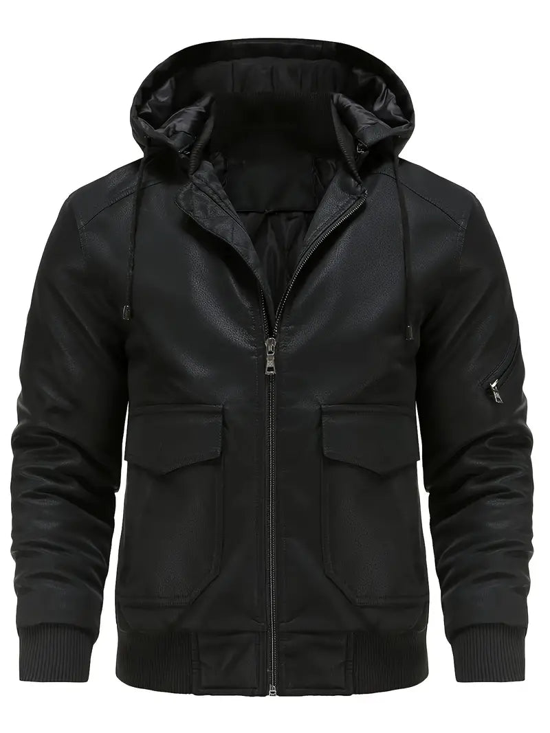 Herren PU-Lederjacke mit Kapuze und Wetterschutz – Kilian