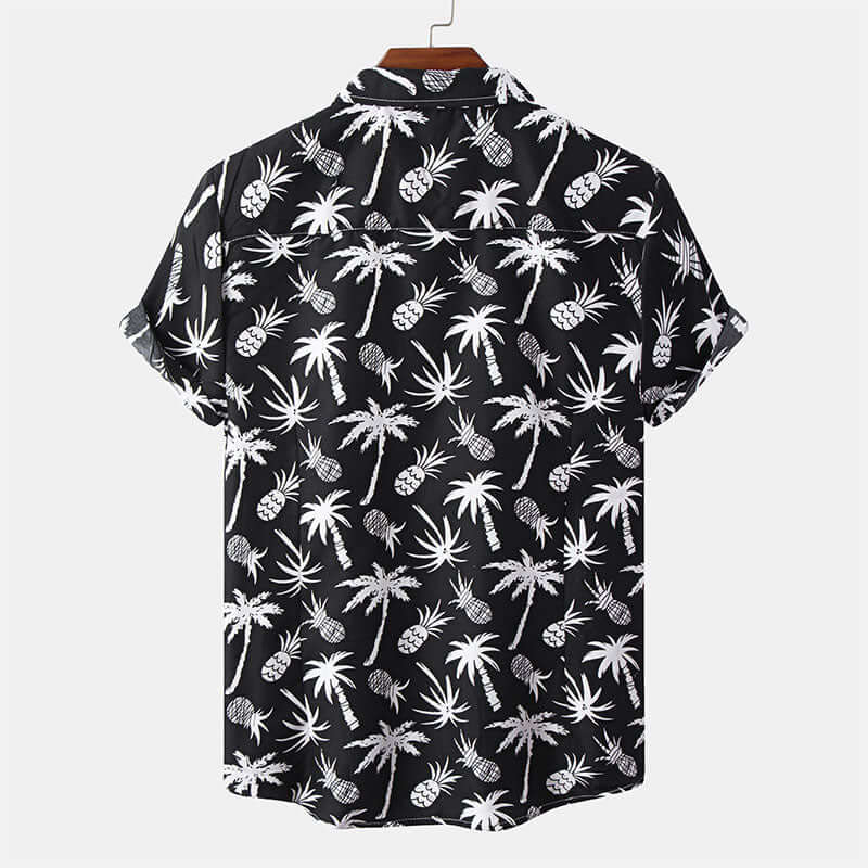 Schwarzes Herren Kurzarm Hemd mit Druck