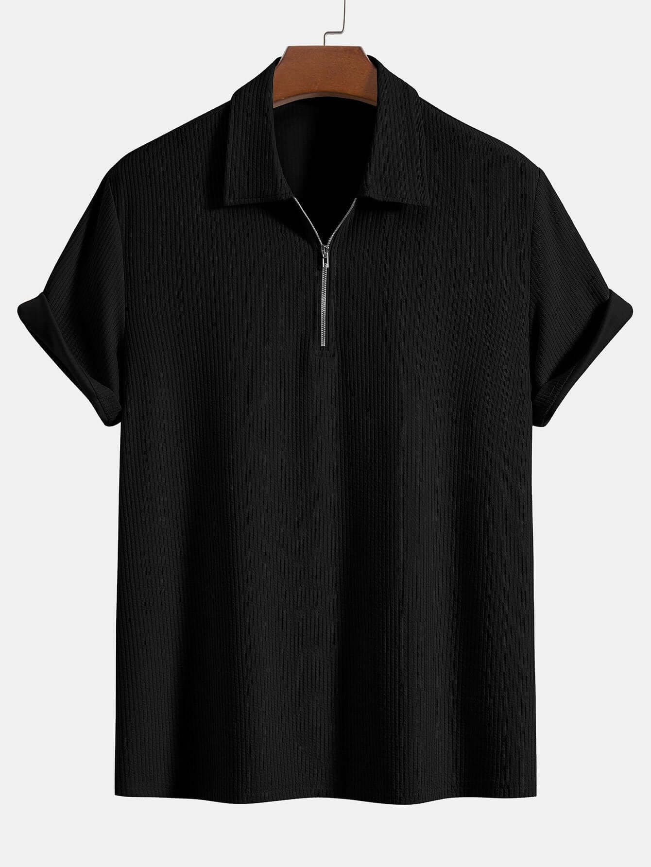Geripptes Polo-Shirt mit Reißverschluss
