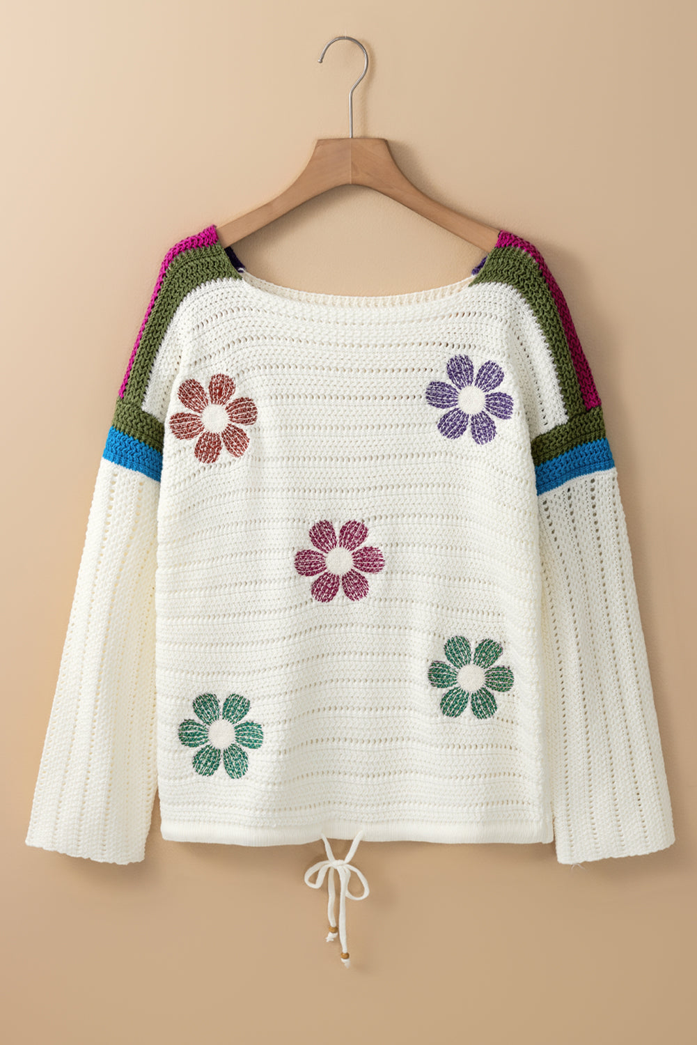 Weißer Strickpullover Mit Gänseblümchenmuster Für Frauen