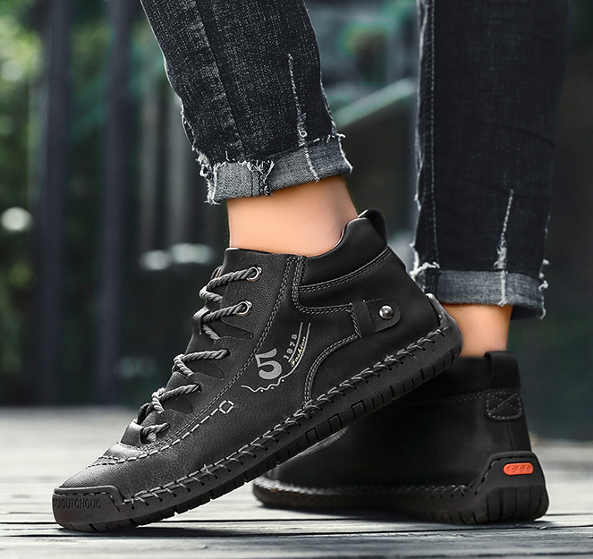 Luca - Schwarze Vintage-Lederschuhe