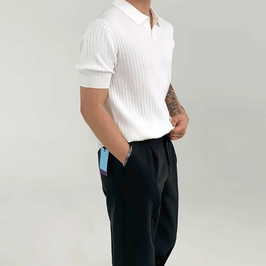 Geripptes Baumwoll-Poloshirt für Herren