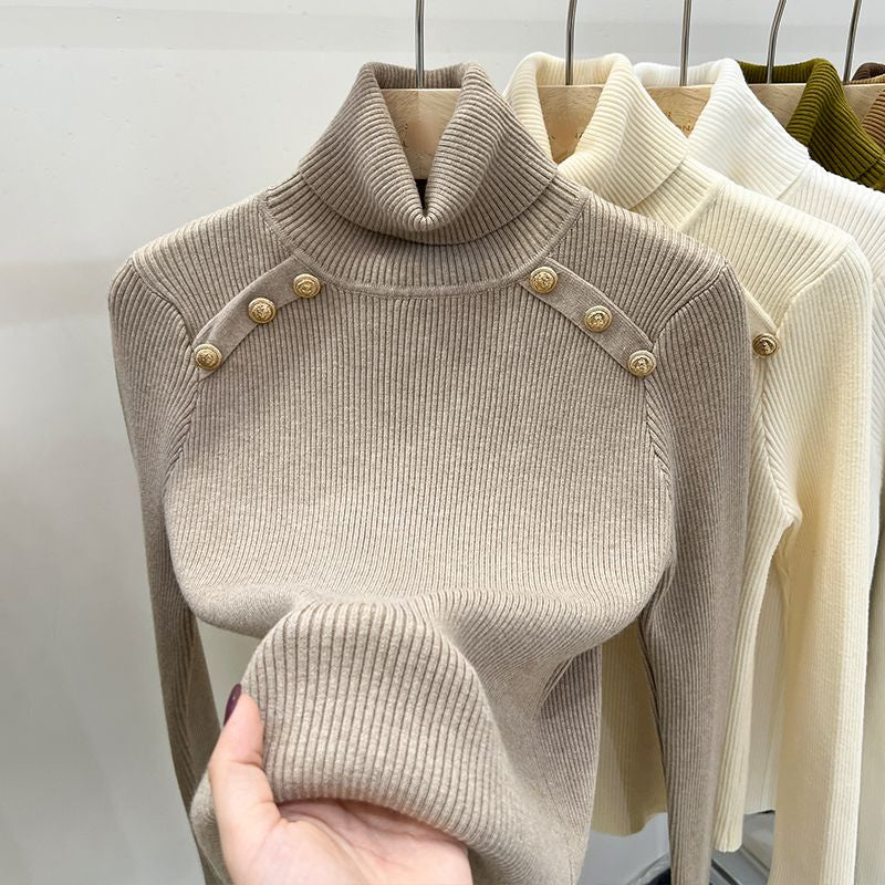 Tilia™ | Gerippter Rollkragenpullover mit Knopfleiste