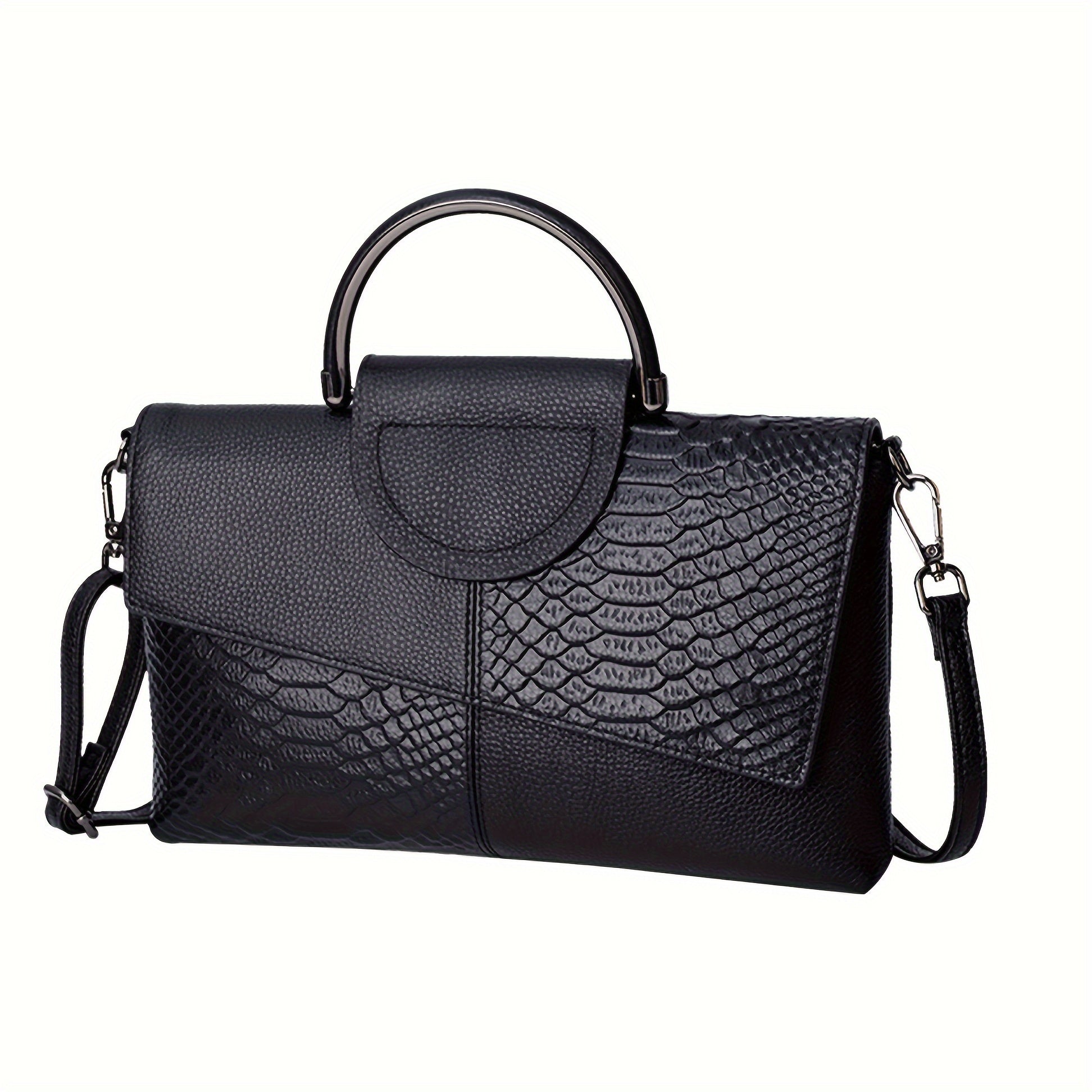 Schicke Schwarze Crossbody-Tasche Mit Krokodil-Muster Für Frauen