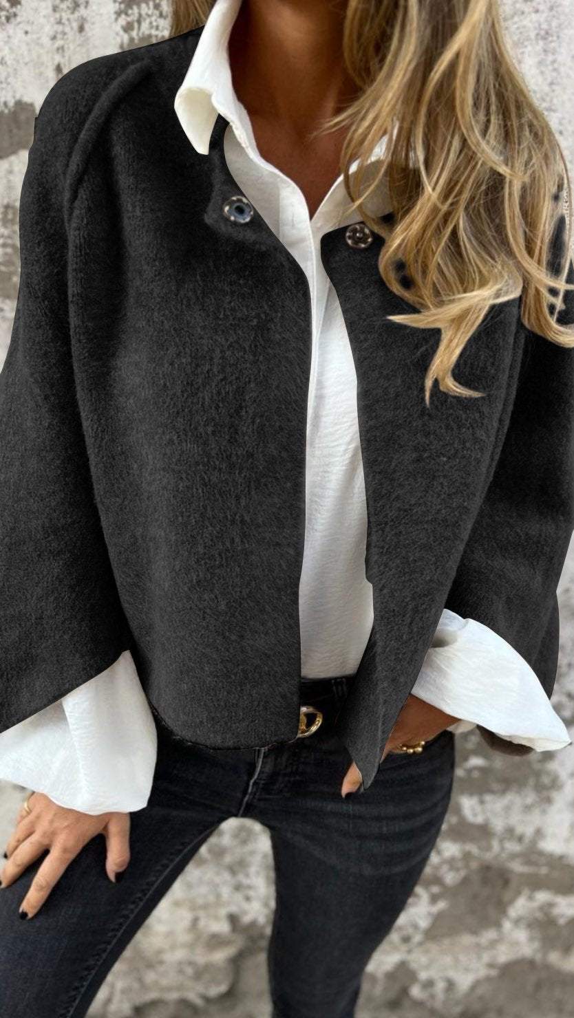 Araya | Damen Wollmantel mit Rundhalsausschnitt und langen Ärmeln
