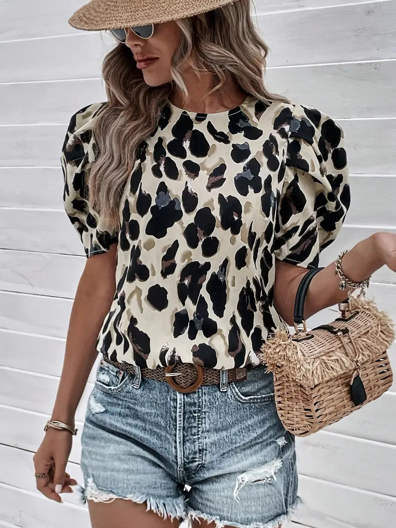 Stylische Bluse mit Rundhalsausschnitt und Allover-Print Für Frauen