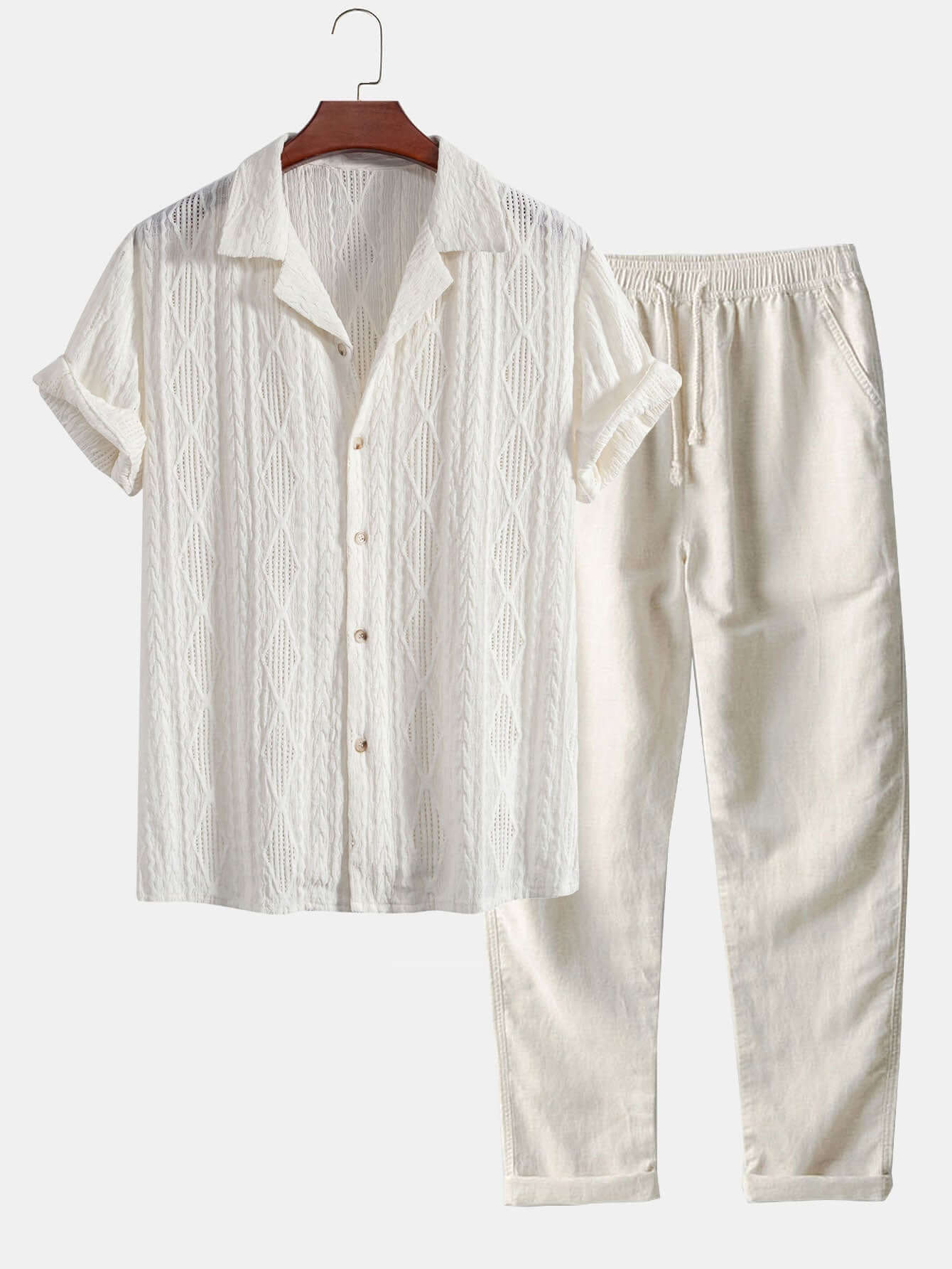 Elegantes Jacquard-Hemd & Leinenhose Set Herren