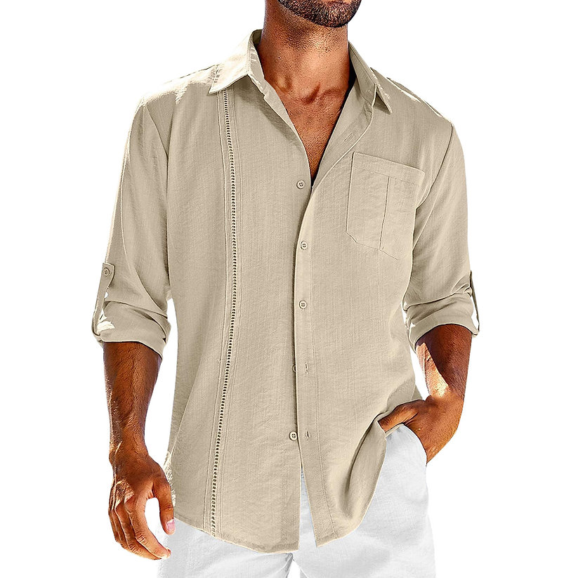 Herren Kubakragen Leinenhemd Sommer Retro Look – Elvado