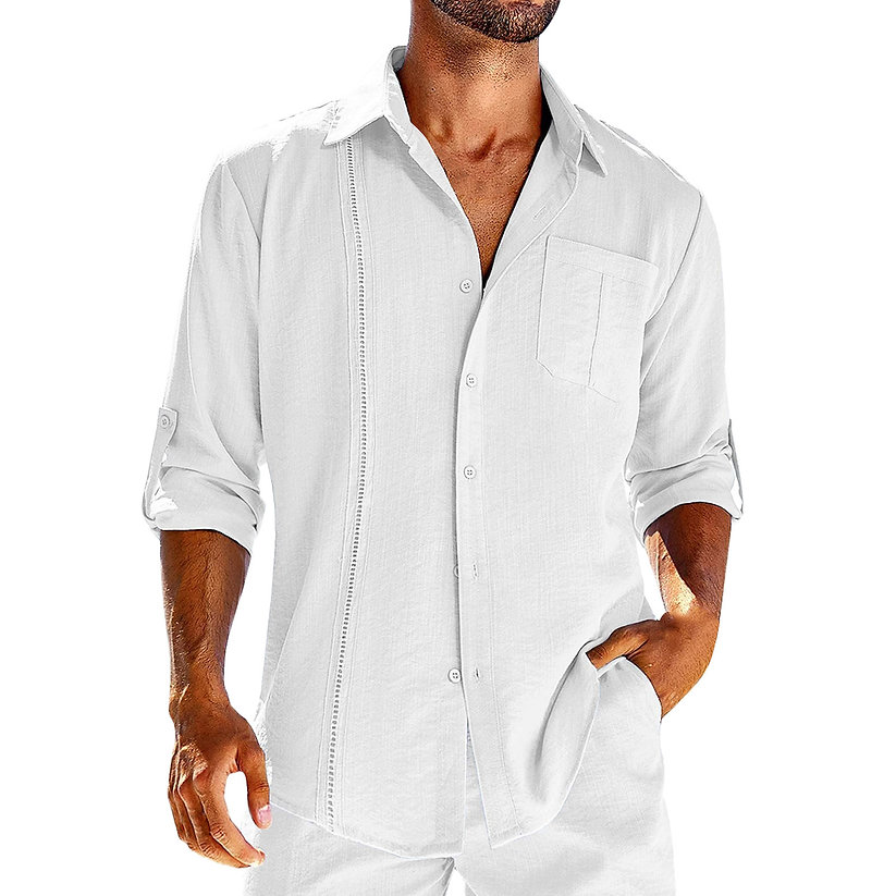 Herren Kubakragen Leinenhemd Sommer Retro Look – Elvado