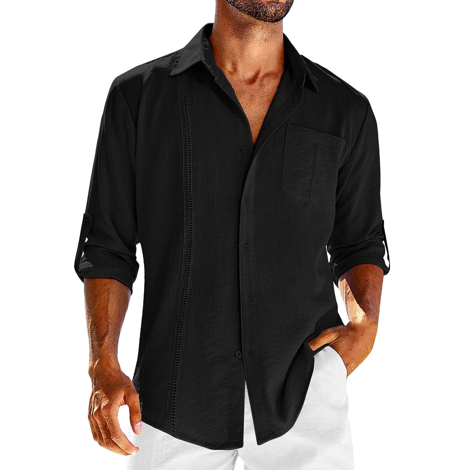 Herren Kubakragen Leinenhemd Sommer Retro Look – Elvado