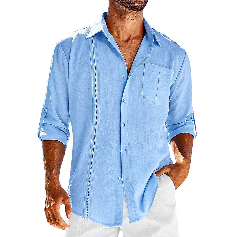 Herren Kubakragen Leinenhemd Sommer Retro Look – Elvado