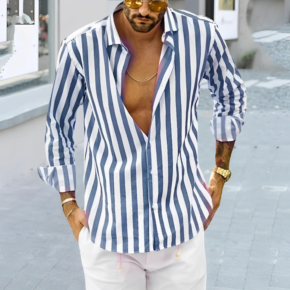 Herren Sommerhemd mit Streifen und schlankem Schnitt – Roald