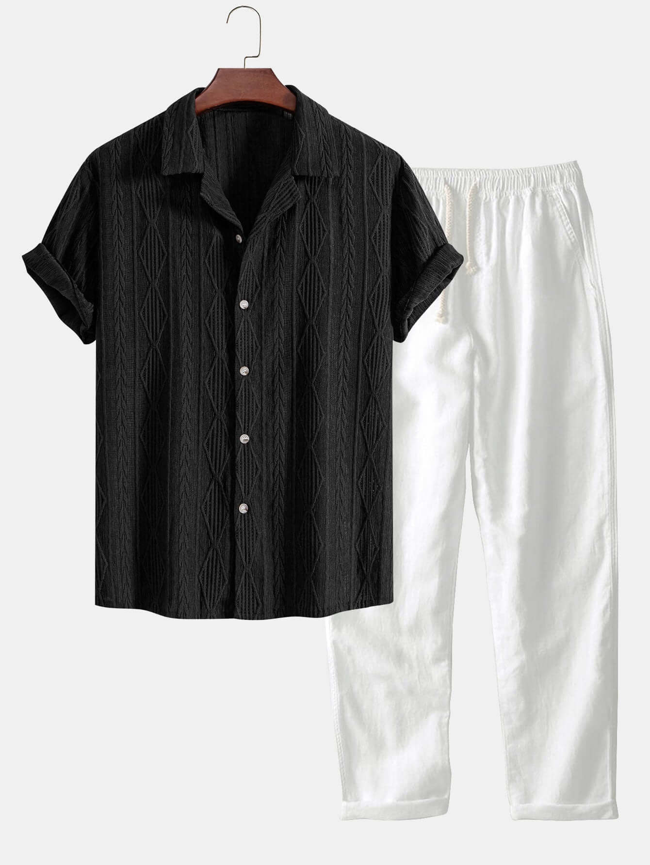 Elegantes Jacquard-Hemd & Leinenhose Set Herren