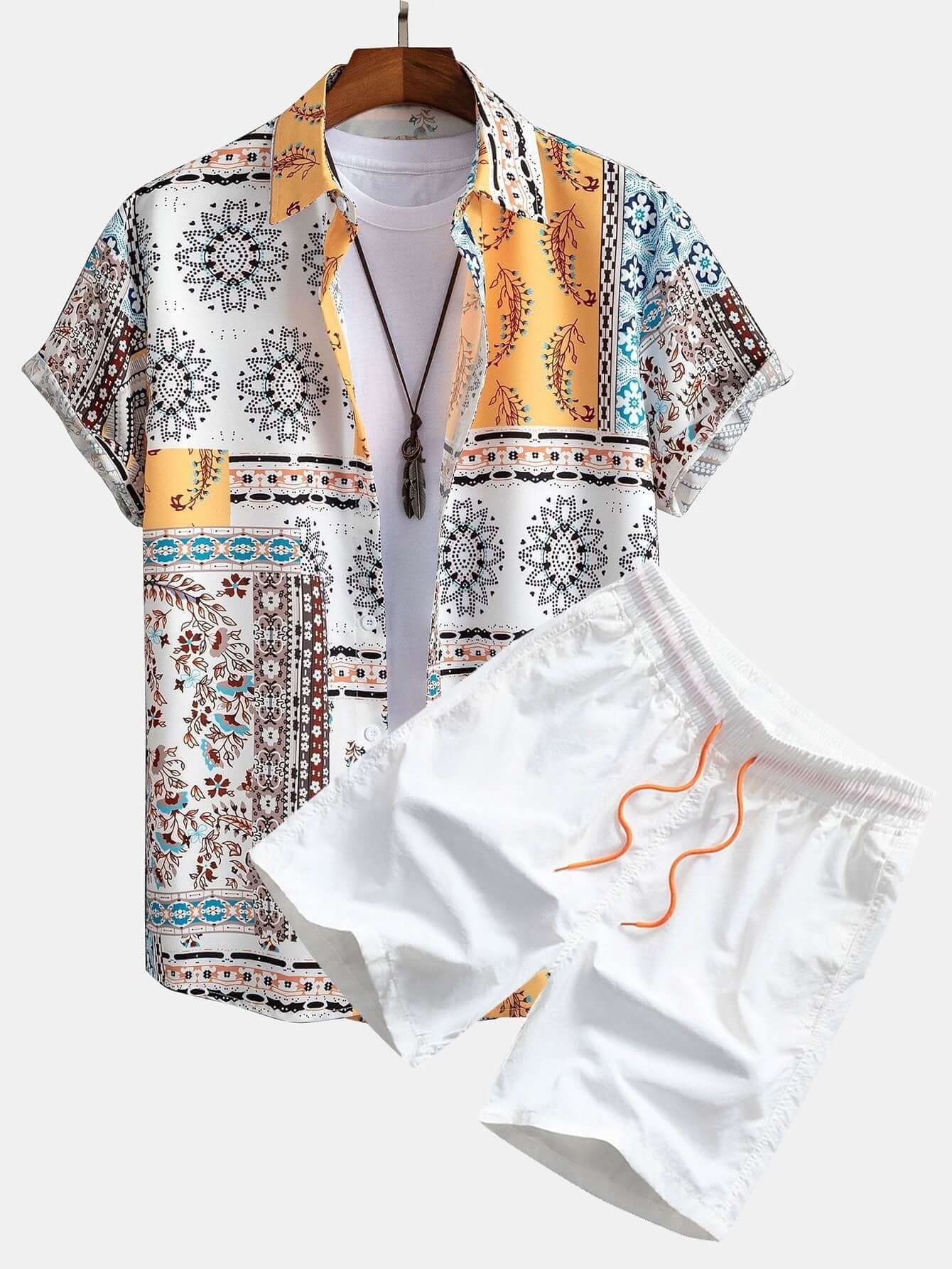 Bedrucktes Button-Down-Hemd & Shorts Set