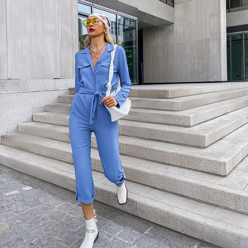 Olivia - Blauer Eleganter Büro-Damen-Jumpsuit