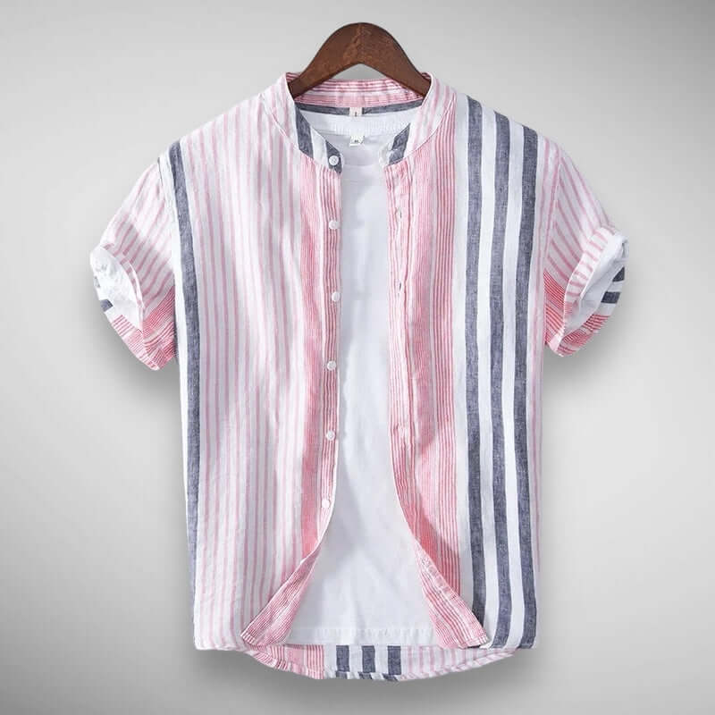 Leinen Herrenhemd Rosa Blau Regular Fit