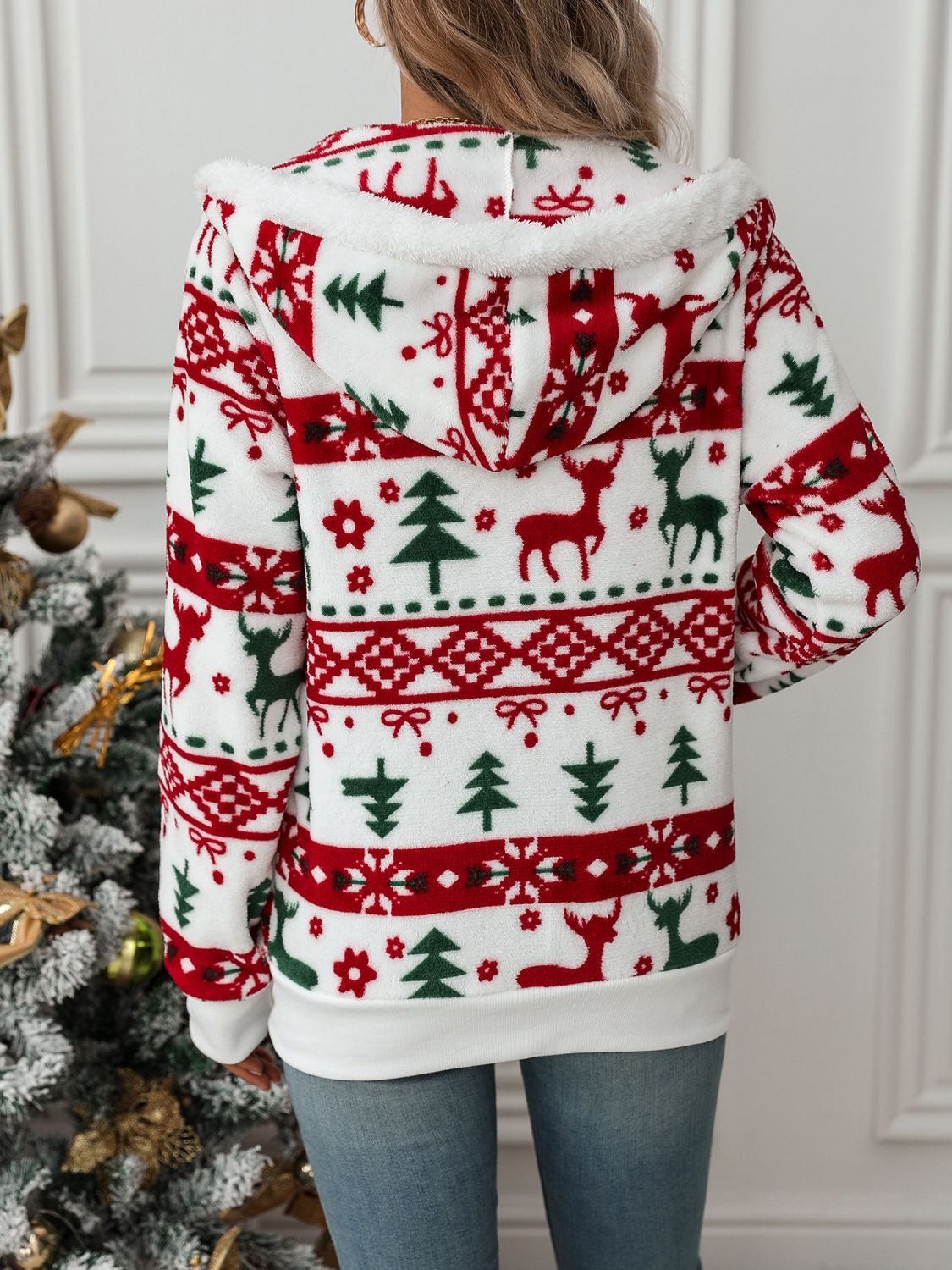 Weißer Zip-Up-Hoodie für Weihnachten Für Frauen