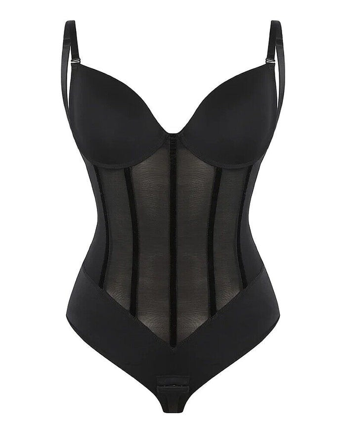 Zosia - Damen Bauch Kontrolle Tanga schiere Mesh Korsett Top rückenfrei Bodysuit