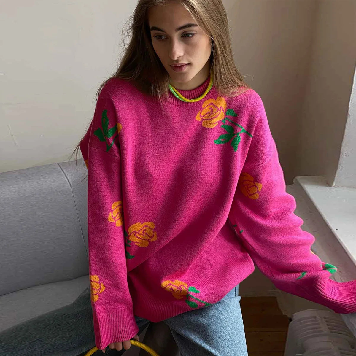 Sana | Rosendruck strickpullover für damen