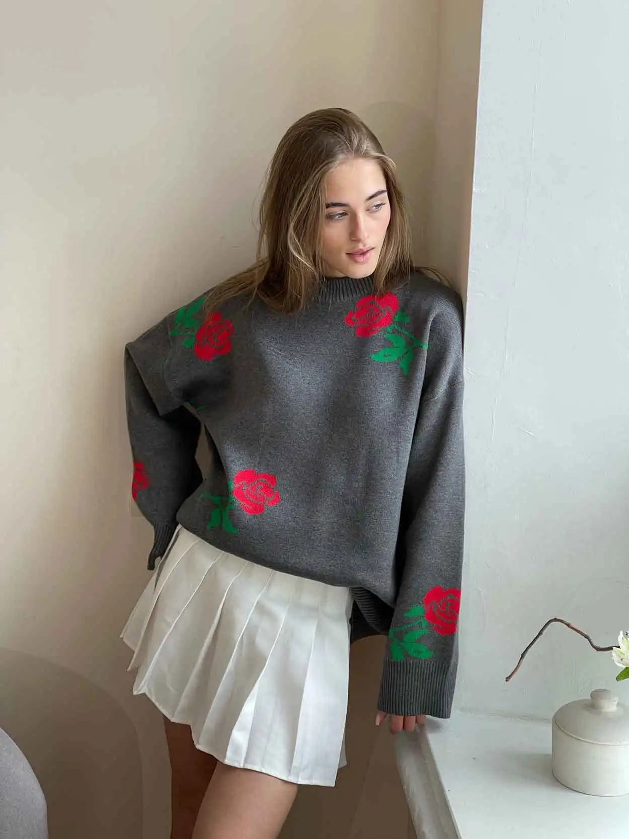 Sana | Rosendruck strickpullover für damen