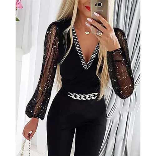 Ulfim | Damen Elegante Schwarz Jumpsuit | Abend